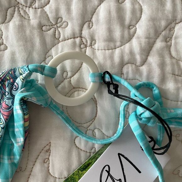 NEW Revolve‎ x VDM Ziggy Reversible Bikini Bottom Paisley Mint Checker Medium - Picture 3 of 8